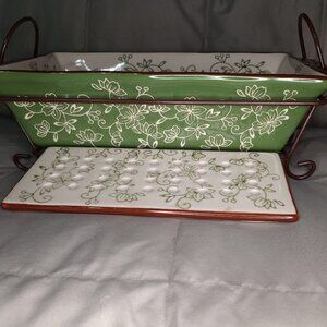 Temp-Tation Floral Lace Presentable Ovenware by Tara 1.7Qt Ceramic Loaf Pan